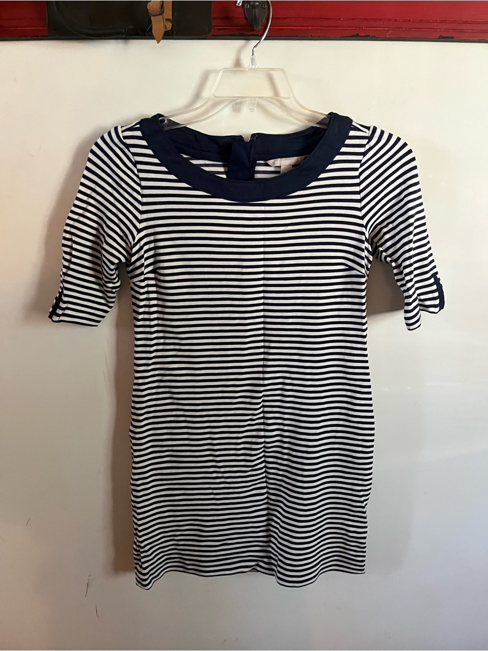 Banana Republic Navy and White Striped Short-Sleeve Mini Dress